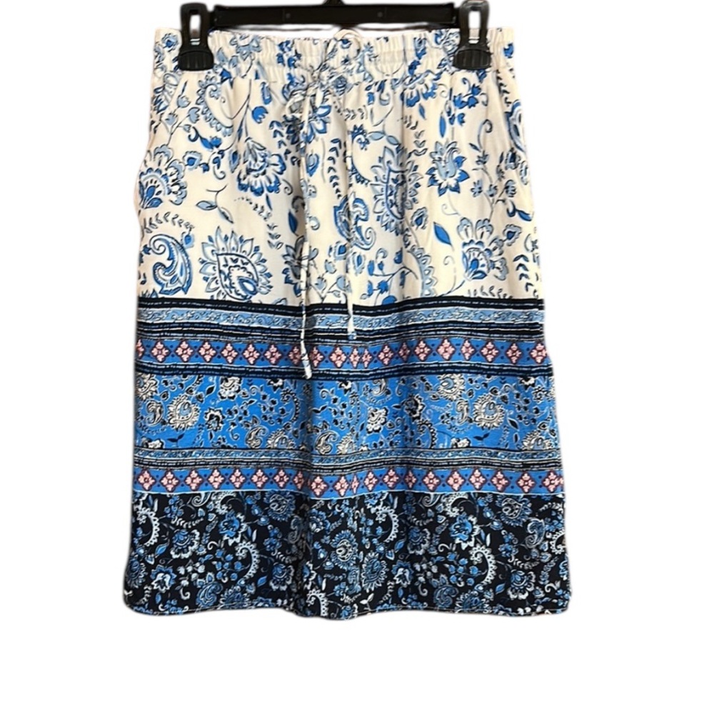 LOFT Blue, White & Pink European Paisley Patterned Floral Skirt